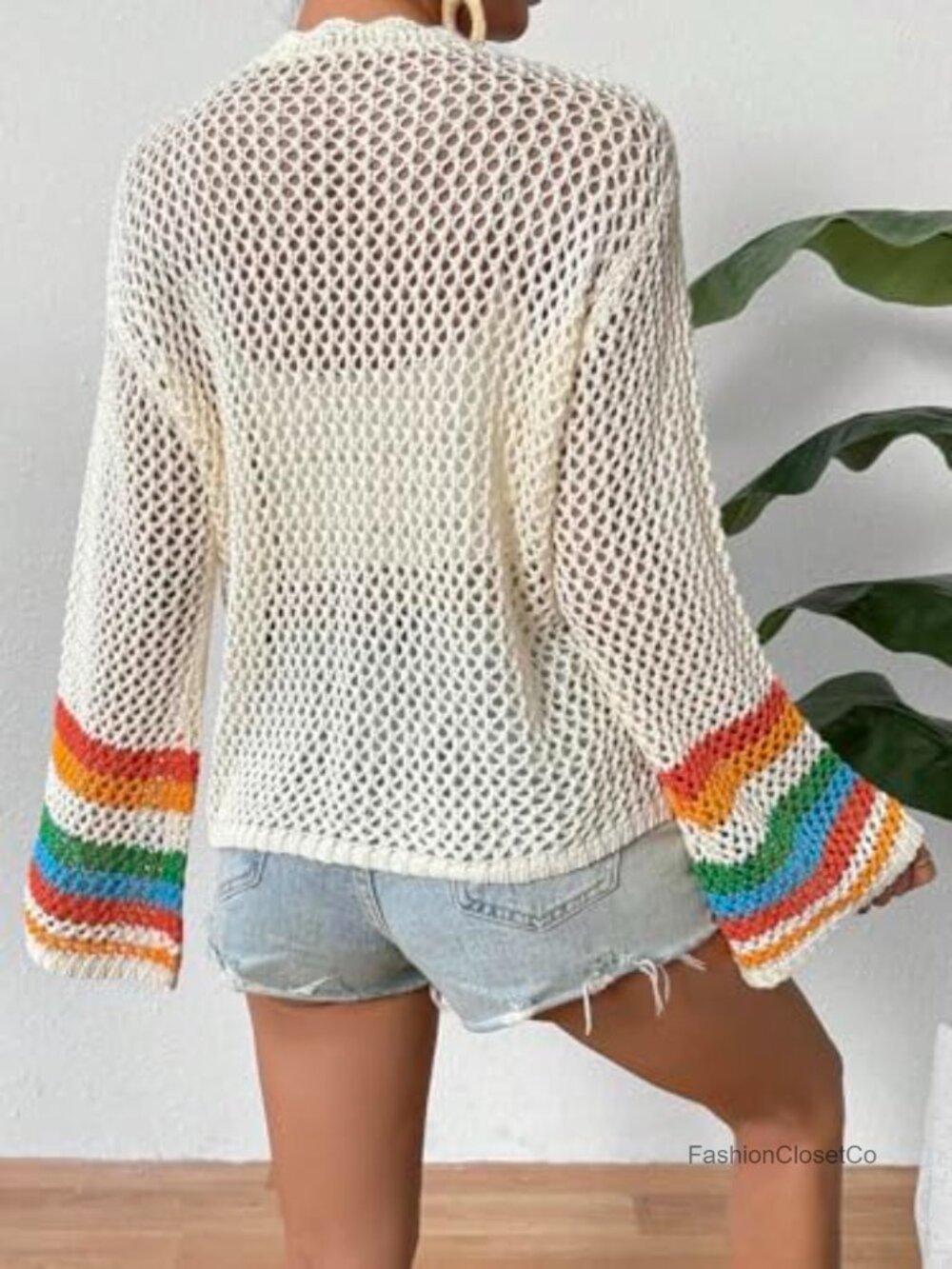 Women's Floral Crochet Cardigan Hollow Out Open Front Long Sleeve Sweater - Picture 2 of 7